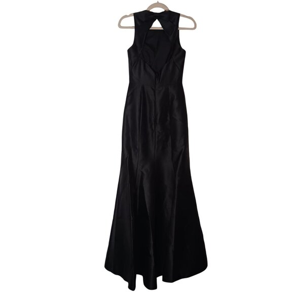 NEW Alfred Sung Jewel Neck Bowed Open-Back Trumpet Dress w/ Front Slit, Black, 0 - Picture 6 of 15